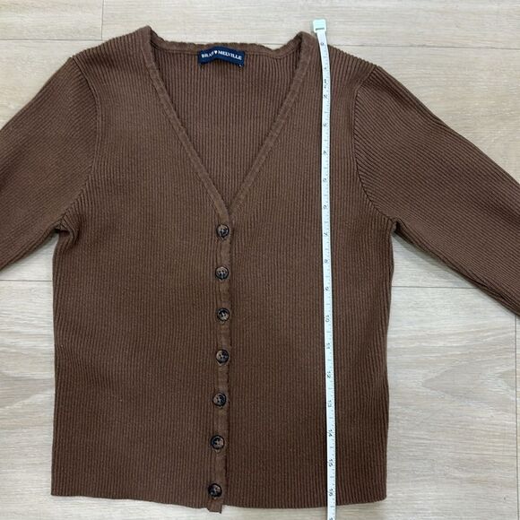 Brandy Melville Button-Up V-Neck Ribbed Brown Cardigan Sweater - Picture 5 of 5